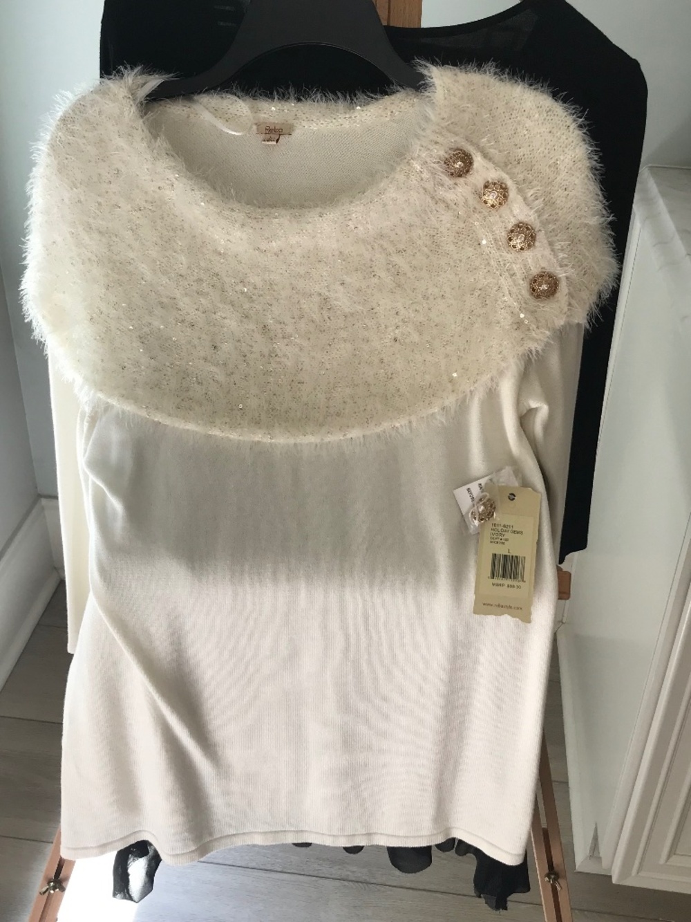 Reba Ivory Holiday Gems Sweater L